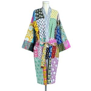 Art Studio Company Women's Handmade Cotton Patchwork Robe Sari Kimono One Size
